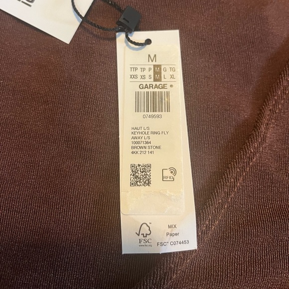 Garage brown stone  mesh long sleeve woman top M - Picture 9 of 16